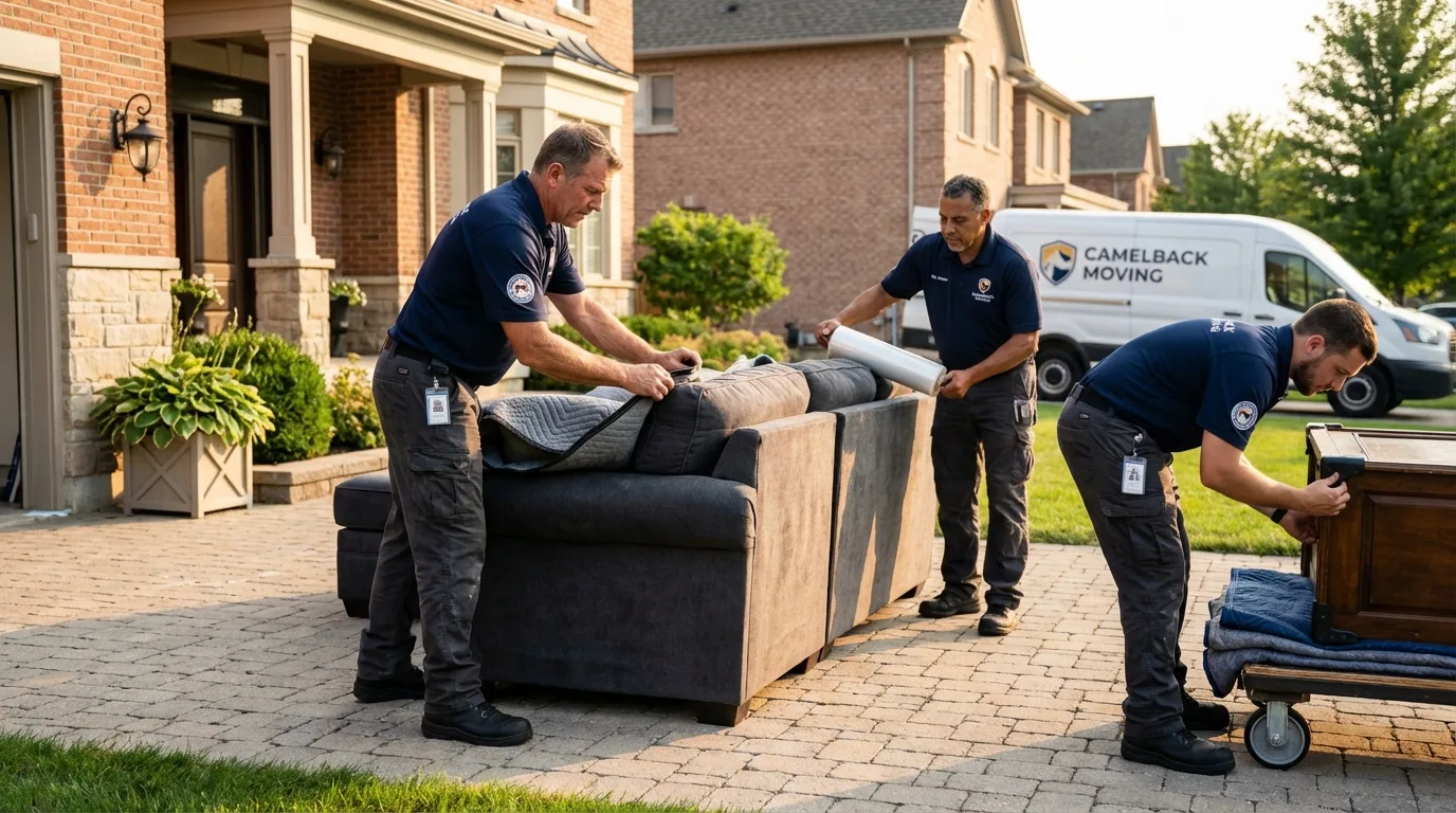 Large estate moving crew wrapping furniture in Ganado, TX